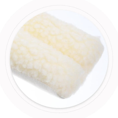 Close-up of fluffy white door stopper fabric texture, showing soft material for home and office, anti-collision bumper.