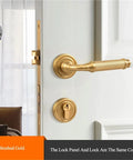Interior Lever Lock Door Handle For Bedroom Privacy With Split Design Brass Finish Mute Knob Hardware Wooden Door Compatible Easy Installation Durable Indoor Lockset For Quiet Smooth Operation on white door