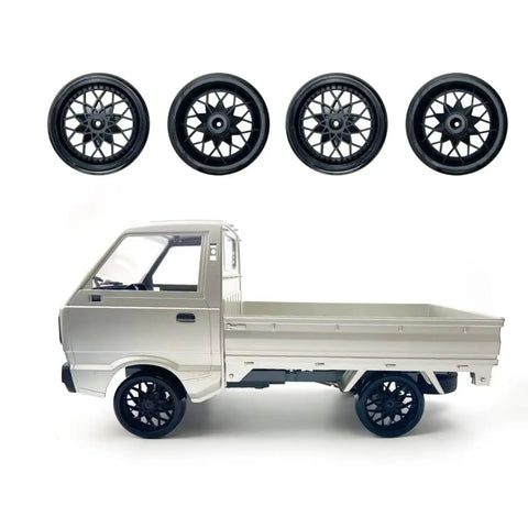 Beefed Up Drift Rubber Tires And Wheel Kit for D12 D42 RC Cars, Pro Grade Rubber Drifting Tires for RC Trucks, Black