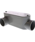Rock Solid Non Metallic Pvc Type Lr Conduit Body 1 Inch, gray junction box for electrical installations, corrosion resistant.