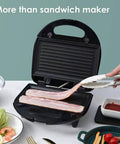 3 In 1 Breakfast Maker With Interchangeable Plates Electric Sandwich Waffle And Steak Press Stainless Steel Non Stick Coating 110V For Home Kitchen Quick And Easy Meal Prep For Busy Mornings, showing bacon cooking.