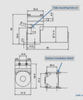 Technical drawing of Slick Mini Diaphragm Air Compressor 24V Vacuum Pump showing measurements and installation details.