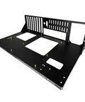 Side view of Open Air PC Test Bench Frame For ATX ITX Micro ATX Motherboards, Open Chassis Case Rack For DIY Builds in black steel.