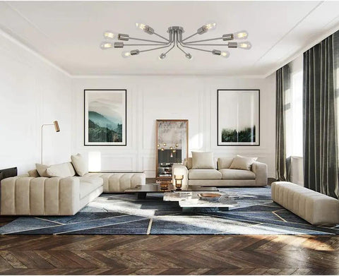 Dope 10 Light Sputnik Ceiling Light Fixture In Brushed Nickel Semi Flush Mount for Living Room with modern decor