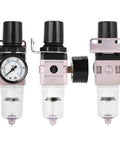 Pro Grade Air Filter Regulator AW2000-02 Aluminum Alloy With Rotary Manual Actuator front and side views, die-cast body