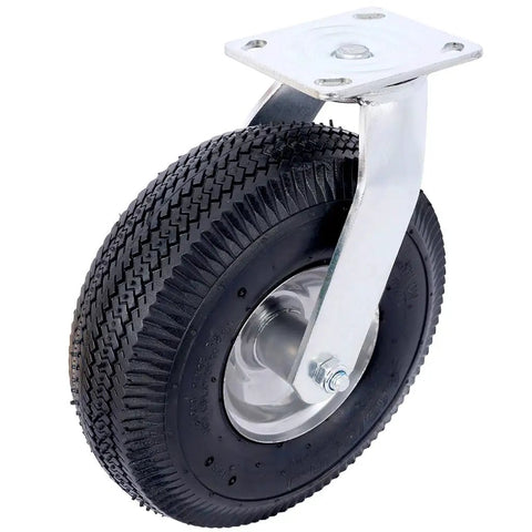Heavy Duty 10 Inch Pneumatic Caster Wheel featuring flat proof rubber tire and steel hub for easy movement.