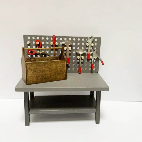 One To Twelve Scale Wooden Dollhouse Workbench With Tools And Accessories For Miniature Dioramas Garage And Garden Furniture Kit