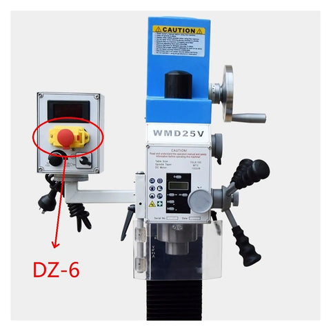 Robust DZ-6E Emergency Stop Switch With Five Pins 250V 15A Pushbutton Toggle installed on WMD25V machine control panel.