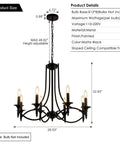 Industrial Candle Chandelier In Black Iron With Eight Lights hanging, showcasing curved arms with matte black finish.