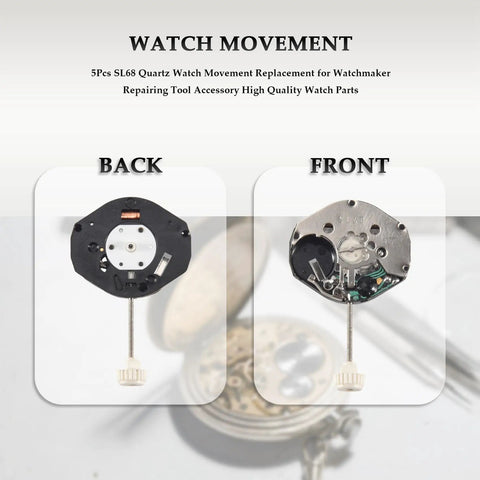 Back and front views of 5Pcs SL68 Quartz Watch Movement Replacement Kit For DIY Watch Repairers, compact and durable tools.