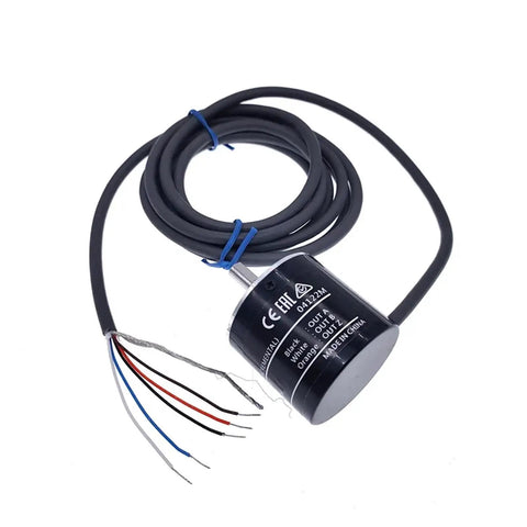2500P Rotary Encoder 5 24V DC NPN Output With 2M Lead E6B2CWZ6C Compatible, shown coiled with exposed colored wires