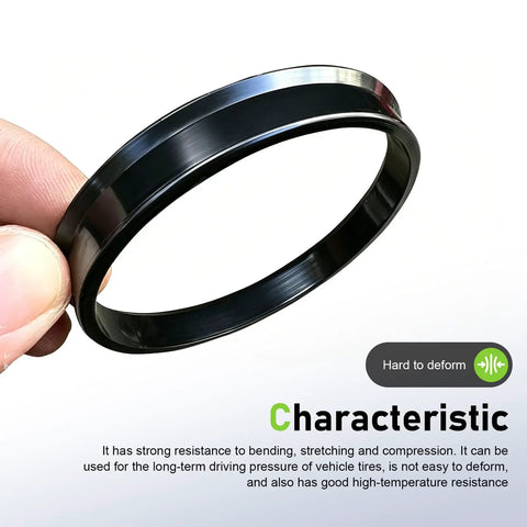 Heavy Duty 4 Pack Hub Centric Rings 73.1mm Outer 60.1mm Inner Bore Slick Black Plastic Adapters Lock Tight displayed in hand.