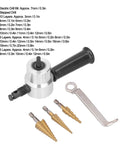 Dual Head Nibbler Cutter With Cobalt Step Drill Bits And High Speed Steel Stepped Bit Set with aluminum alloy attachment.