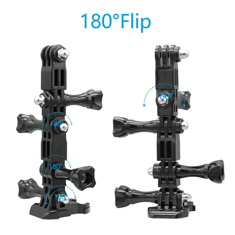 3-Way Adjustable Extension Pivot Arm Kit For Action Cameras - Multi-Angle Mount With Straight Joints For Vertical And Horizontal Alignment Durable Polycarbonate Build Includes 8 Long Thumb Screws, 180° flip