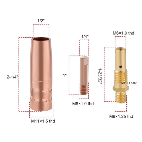 Image of Pro MIG Welding Gun Accessories Kit 0.035 Inch Tips Nozzles And Diffusers for Lincoln Magnum 100L and Tweco Mini 1 Replacement