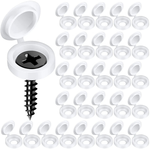 Plastic Hinged Screw Cover Caps 150 White Snap On Caps With Flip Tops For Screw Protection and Rust Resistance