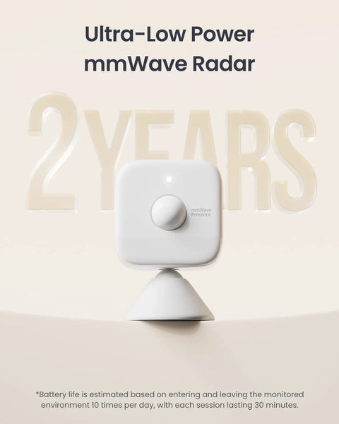 Smart MmWave Radar Motion Sensor With Bluetooth Presence And Dynamic Detection Zone Positioning featuring 2-year battery life.