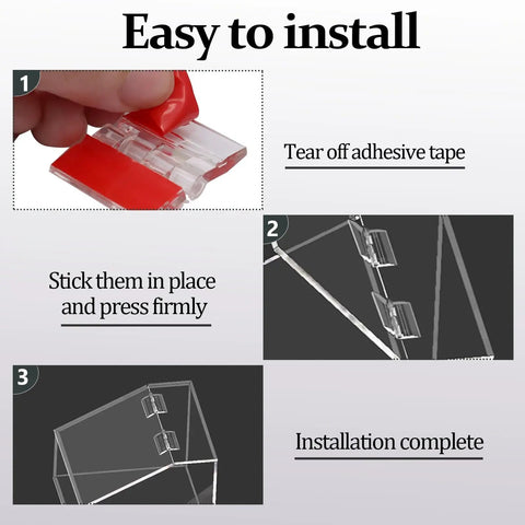 Easy installation of Clear Self Adhesive Acrylic Hinge Set 20 Pieces 35x25mm Peel And Stick Ultra Thin Invisible Hinges