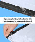 Close-up of self-adhesive strip on 240 Pack Poly Mailers With 6 Sizes Self Adhesive Waterproof Tear Resistant Shipping Envelopes.