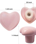 Heart Shaped Ceramic Drawer Knobs Set Of 6 With 3 Sized Screws For Cabinets, Dressers, Closets And Wardrobes Powder Pink Durable Glazed Ceramic Furniture Pulls Handles For Home Makeover And Easy Install Boss Vibe, 1-3/5 inch
