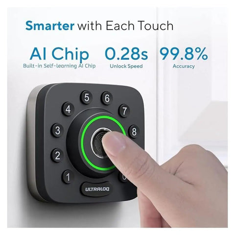 Person using fingerprint ID on Smart Lock With Door Sensor And 7 In 1 Keyless Entry, Fingerprint ID, Auto Unlock, Smartphone Control