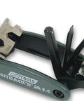 Outback R Folding Metric Multi Tool OM14 showing 14 essential tools extended for Moto ATV UTV PWC and snowmobiles in compact 3.5 inch kit