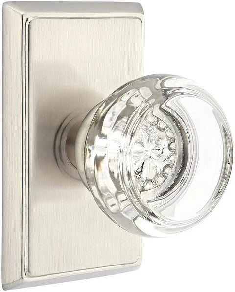 Privacy Door Set With Georgetown Crystal Knobs In Matte Black, Rectangular Rosette Finish, close-up of knob and rosette