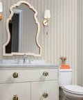 Botanical Stripe Vinyl Wallpaper With Subtle Leather Texture And Dang Durable Type Two Commercial Grade Wallcovering in stylish bathroom decor.