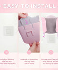 Game Changing Shower Wall Hair Catcher With Reusable Silicone Bristles installation steps showing adhesive and assembly process.