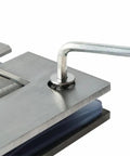 Close-up of Premium Heavy Duty Glass Door Hinge With A Buttery Smooth Wide Swing And Totally Rust Proof Stainless Steel Build.