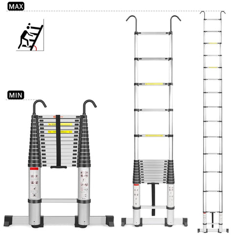 Telescoping Aluminum Ladder 15 Ft For Home DIY And RV Attic Access, Easy Extendable Extension Folding Ladder With 330 Pound Capacity