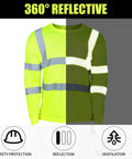 Six Pack XL High Visibility Reflective Long Sleeve Safety Shirts In Yellow Breathable Unisex Work Gear With Front Pocket For Construction Cycling Running Surveying Guards And More