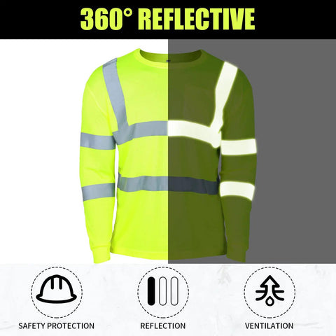 Six Pack XL High Visibility Reflective Long Sleeve Safety Shirts In Yellow Breathable Unisex Work Gear With Front Pocket For Construction Cycling Running Surveying Guards And More