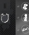 Eight Piece Push Button Cover Set Keeps You From Accidentally Pressing Buttons On Elevators Washing Machines And Office Equipment With Dustproof Waterproof Plastic Protection shown on black appliance with icons of dog, child, and shoe.