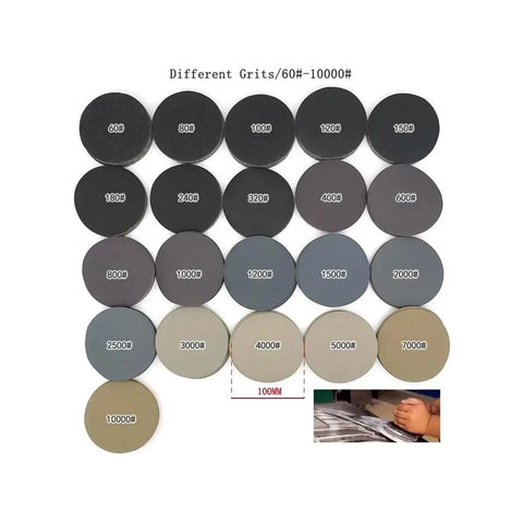 Grab These 30 Pc Four Inch Silicon Carbide Sanding Discs With Hook And Loop Backing For Super Fast Polishing Jobs Across All Grit Levels From Coarse To Mirror Finish Ready showing different grits.