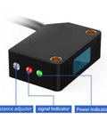 Square Laser Photoelectric Sensor With Diffuse Reflection Visible Spot 0 To 30 Cm Sensing Range NPN PNP 10 To 30 V DC