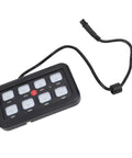 8 Gang LED Touch Switch Panel With Water Resistant Dimmable Relay System For Trucks Boats ATVs UTVs SUVs And RVs 12 To 24 Volt 1200 Watt 60 Amp High Performance Control For Multiple Devices And Dimmer Functions, showing black panel with 8 LED buttons.