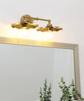 Two-Head Brass Wall Sconce Light With Flower Design Vintage Mid Century Style Vanity Lamp Above Bathroom Mirror