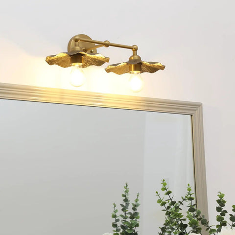 Two-Head Brass Wall Sconce Light With Flower Design Vintage Mid Century Style Vanity Lamp Above Bathroom Mirror