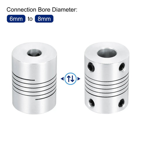 Drop In Flexible Aluminum Shaft Couplings 6mm To 8mm 25mm Long 19mm OD 4 Pack For 3D Printers CNC Machines Stepper Motors Encoders And DIY Robots Shaft Joint Connectors, 6mm to 8mm bore