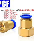 Brass Pneumatic Air Fittings Kit For 4 6 8 10 12 Millimeter Hose Tubes One Eighth To One Half Inch Female Thread Quick Connect Joints
