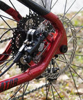 Close-up of Beefy Hydraulic Disc Brake Set for MTB Fat Bikes and EBikes, showing two-piston system with PM adapter.