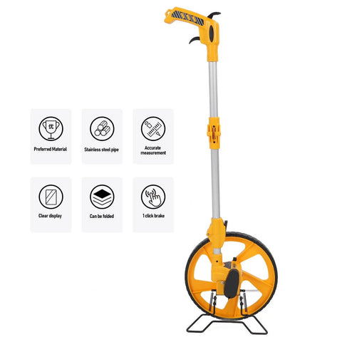 Glomora Measuring Wheel Double Folding Accurate 0-9999.9m Portable Distance Measuring Wheel for Work Projects with clear display.