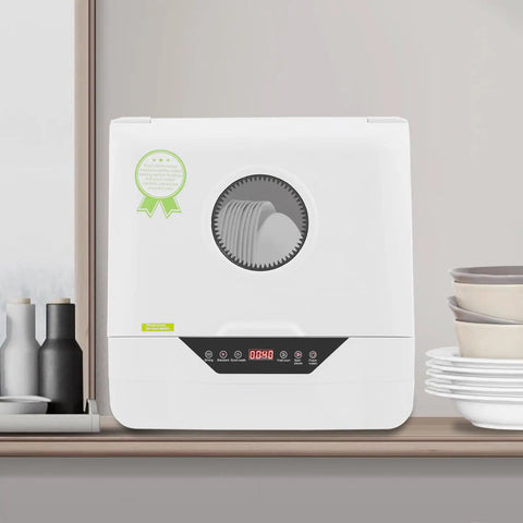 Compact Countertop Dishwasher With 800W Motor And 360 Spraying Arm, Portable Mini Kitchen Appliance featuring digital panel.