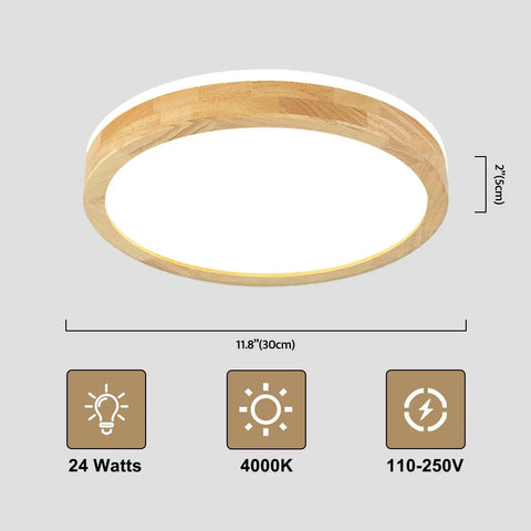 Modern LED Flush Mount Ceiling Light Fixture Circular Wood And Acrylic Close To Ceiling Lighting Dope Minimalist Look 11.8 Inch