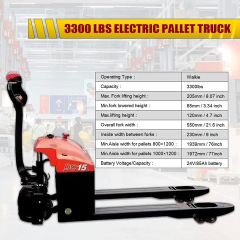 Semi Electric Pallet Jack With 3300 Lbs Capacity Plus Lithium Battery Electric Drive And Manual Hydraulic Lift For Smooth Warehouse Move And Garage Tasks No Sweat Heavy Duty Workhorse