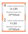 Heavy Duty Large Picture Hanging Strips 32 Adhesive Strips 16 Pairs No Nails No Damage Wall Hangers diagram 24x36 and 16x20 sizes