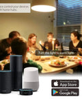 Family dining with BR30 Smart LED Flood Bulbs 13W 1300 Lumens RGB Color Changing, Dimmable, controlled by Alexa and Google Assistant.