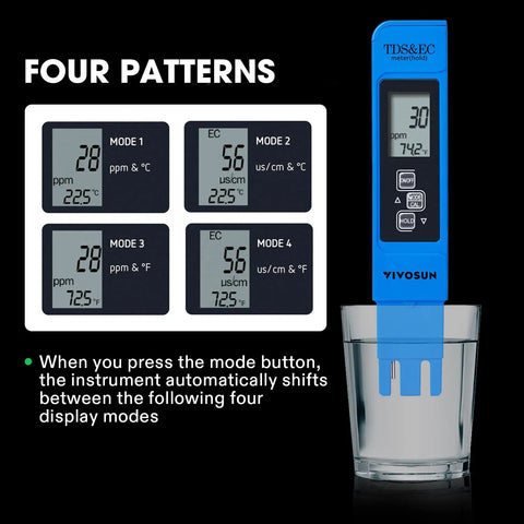 3 In 1 TDS EC Temperature Meter For Water Quality Crazy Accurate Digital Tester Home Water Test Kit displaying four modes