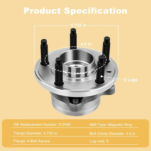 Beefed Up Pair Of Front Or Rear Wheel Hub And Bearing Assemblies 512460 for Ford Explorer and Police Interceptor, product specs shown